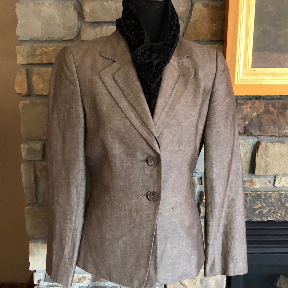 TAHARI TAUPE TAN LINEN BLAZER, Size 4 🌸